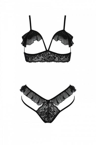 Еротичний комплект Passion DOLLY SET, XXL/XXXL, black, з відкритими чашками | Зображення 2