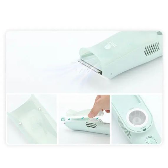 Машинка для стрижки детей бесшумная с вытяжкой VGR V-155, 4 безопасные насадки, IPX8, зеленая | Зображення 3