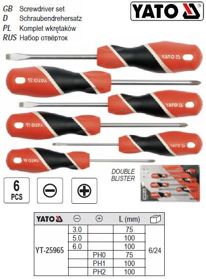 Набір викрутки SL Philips PH шліцеві хрестові 6 штук YATO YT-25965 | Зображення 2