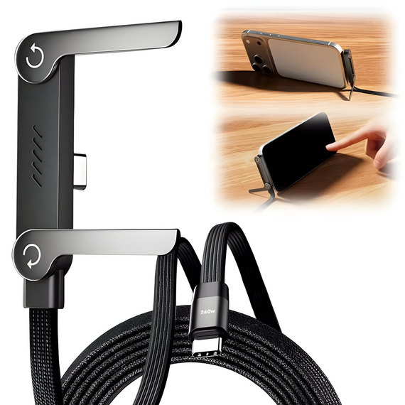 Кабель USB Type-C Type-C 240 W зі складаною підставкою 2 метри black | Зображення 1