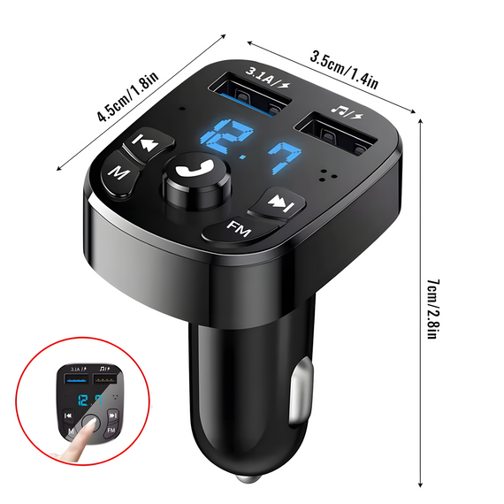 Bluetooth FM-трансмітер для автомобіля з функцією гучного зв'язку та двома USB-портами | Зображення 1