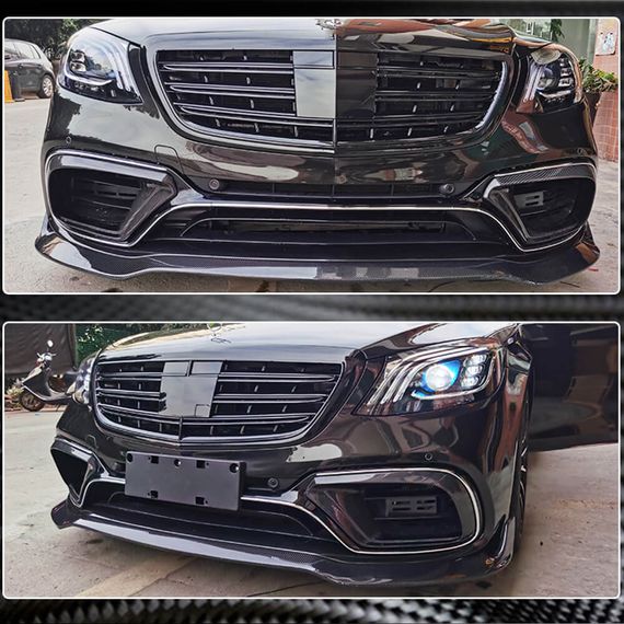 Накладка на передній бампер Lip (для S63/S65 AMG 2018-2022, Карбон) для Mercedes S-сlass W222 рр | Зображення 3
