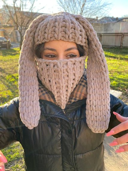 Балаклава колір 268 плюшева з вушками зайчик | Зображення 5