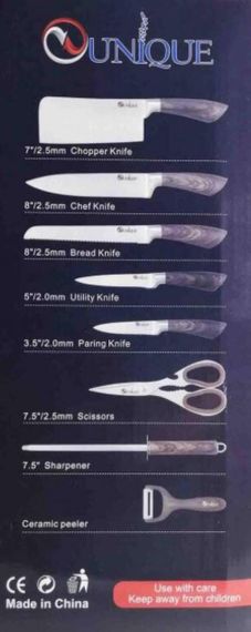 Набір ножів з підставкою з нержавіючої сталі UNIQUE UN-1833 9 предметів
