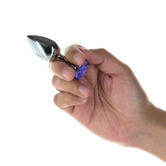 Металлическая анальная пробка Lux Active с розой - Rose Anal Plug - Purple, вибропуля в подарок | Зображення 3