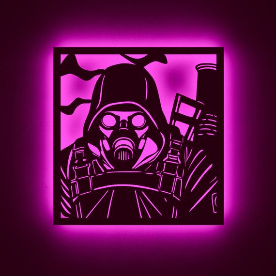 Панно декоративне картина на стіну Сталкер персонаж LED підсвітка 16 кольорів телефон 380х400 acr-p000275