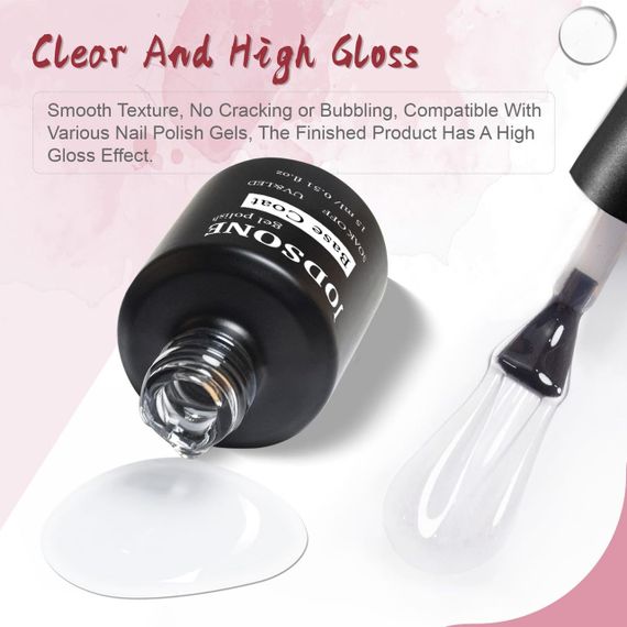 JODSONE набір: база і топ для гель-лаку (2 флакони, без стирання), блискуче покриття | Зображення 2