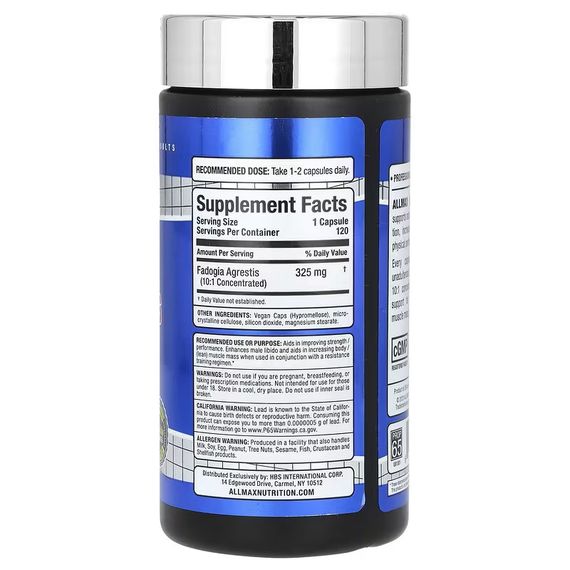 Тестостероновий бустер AllMax Essentials, Fadogia Agrestis, 120 Capsules | Зображення 1