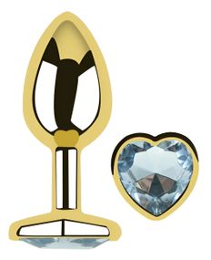 Анальная пробка Egzo Gold Heart с кристаллом, золотая нержавеющая сталь, размер M Sex Aura