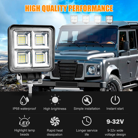 Фара світлодіодна 64 LED 192W, додаткова фара LED 12/24V (106х106х25мм) | Зображення 3