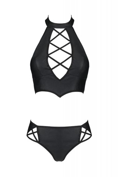 Комплект з екошкіри Passion Nancy Bikini 4XL/5XL black, бра та трусики з імітацією шнурівки, 4XL/5XL | Зображення 2