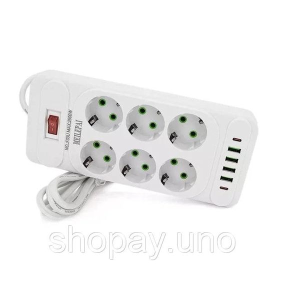 Сетевой удлинитель-фильтр PNS-03/D6 белый 3 м с LED-индикатором, 4 USB и PD Type-C | Зображення 5