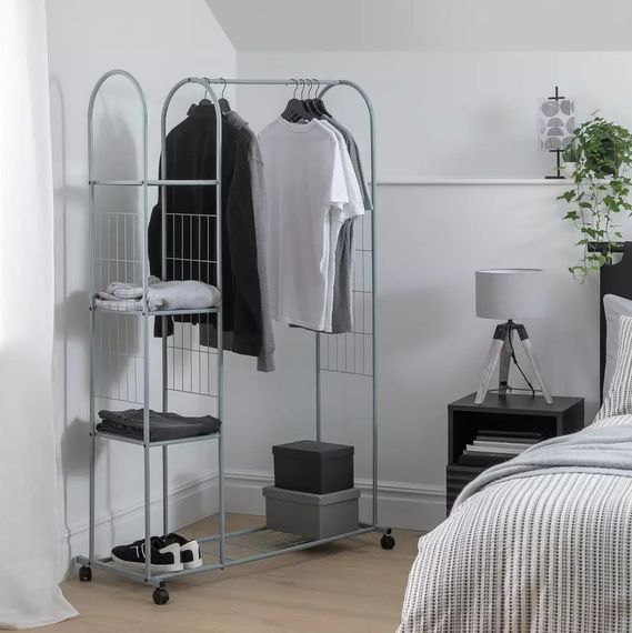 Вішалка стійка для одягу з полицями металева на колесах 16050A | Зображення 5