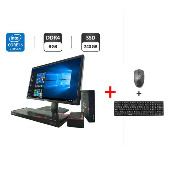Неттоп Lenovo ThinkCentre M710q Tiny USFF / Intel Core i5-7400T (4 ядра по 2.4 - 3.0 GHz) / 8 GB DDR4 / 240 GB SSD / Intel HD Graphics 630 / VGA / Блок живлення + Монітор 24" (1920x1080) TN б/в + Поарунок Дротова клавіатура + мишка