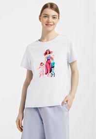 Футболка жіноча біла з принтом "Мама з дітьми", 2XL