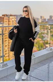 Теплий жіночий костюм-трійка Sofia (Жилет + Світшот + Штани) на флісі VL-1652. Чорний, 58-60