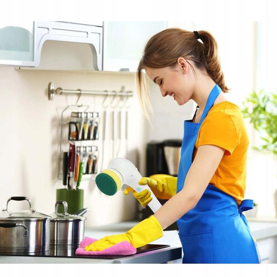 Бездротова щітка для прибирання з 5 насадками, USB, Magic Brush / Акумуляторна щітка для кухні / Електрична щітка для чищення | Зображення 1