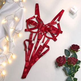 Еротичний відкритий боді з ременями "Aisha", red M sexstyle