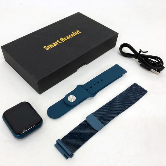 Smart Watch T80S, два браслета, температура тела, давление, оксиметр. Цвет: синий | Зображення 1