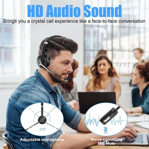 Гарнітура Bluetooth YUWAKAYI з мікрофоном із функцією шумозаглушення, V5.0, вимкнення мікрофона, бездротові | Зображення 3