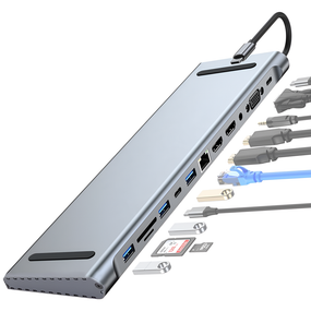 12в1: Багатопортовий USB Type-C хаб / підставка для ноутбука Addap MH-16: HDMI + USB A + PD + USB C + SD + RJ45 + VGA + 3,5mm