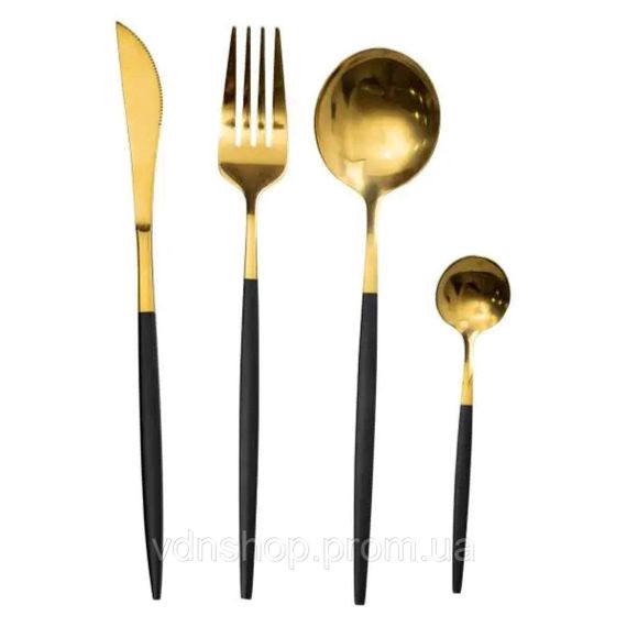 Набор столовых приборов 24 предмета столовый набор на 6 персон Золотистый с черным HP-20-46
