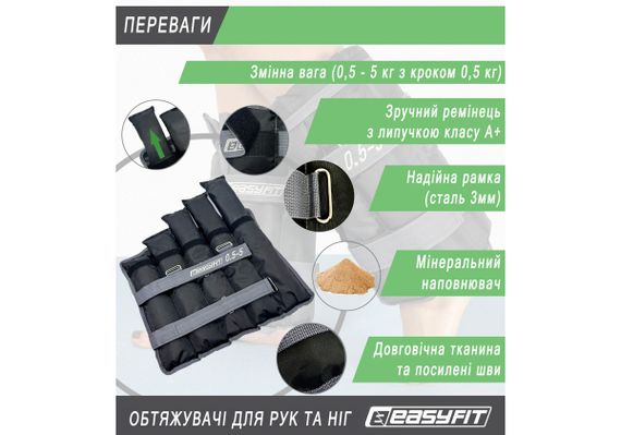 Обтяжувачі EasyFit 0,5-5 кг для ніг та рук Чорний-сірий (EF-AWTS-550) | Зображення 2