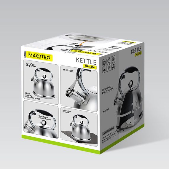 Чайник 2.9 л Maestro MR‑1334 з нержавіючої сталі зі свистком для всіх типів плит | Зображення 5