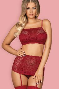 Комплект с широким поясом Obsessive Lividia set Красный S/M