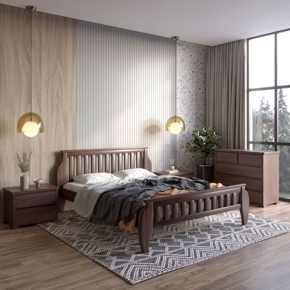 Двоспальне дерев'яне ліжко Mebigrand Прага Горіх темний 140х190 см (MBG-1870)