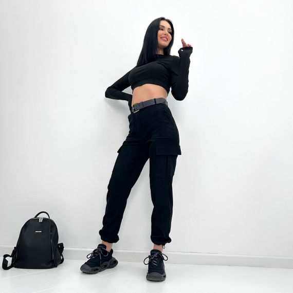 Женские вельветовые брюки карго с накладными карманами GF01710 цвет черный, размер 50/52 | Зображення 3