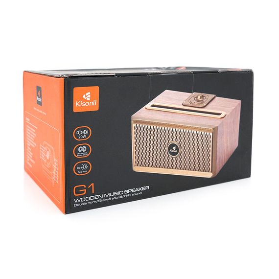 Колонка Kisonli G1 Bluetooth 5.0, 2х10W, 1500mAh, USB/TF/BT/FM/AUX, DC: 5V, Dark wood (Brown), BOX, Q24 | Зображення 1