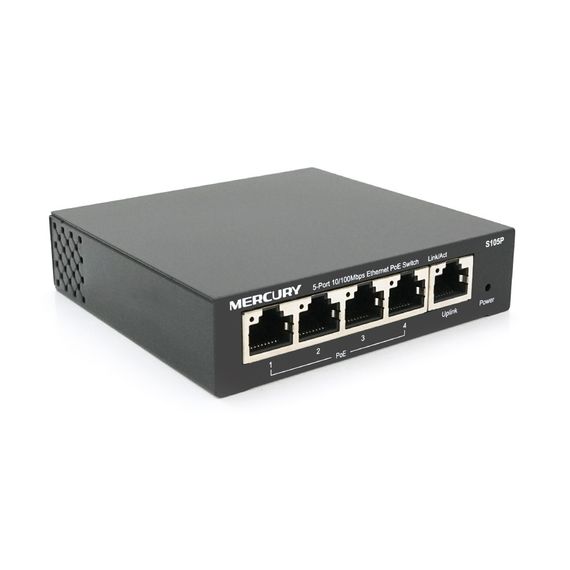 Коммутатор POE 48V Mercury S105P 48V 5 портов Ethernet 10/100 Мбит/сек, BOX Q200