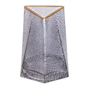 Скляна ваза для квітів, декоративна, трикутна, 15,5 см, сіра із золотою окантовкою HP-1711