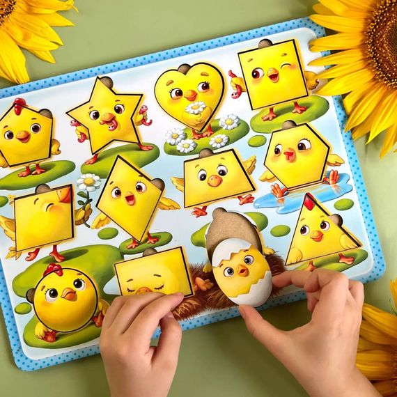 Деревянный пазл-вкладыш "Цыплята" Ubumblebees (ПСД163) PSD163 геометрические фигуры | Зображення 4