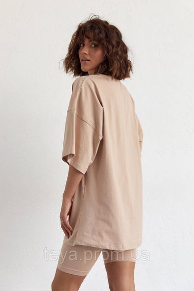 Жіночий костюм з футболкою oversize і велосипедками колір кавовий FL_000356 | Зображення 1