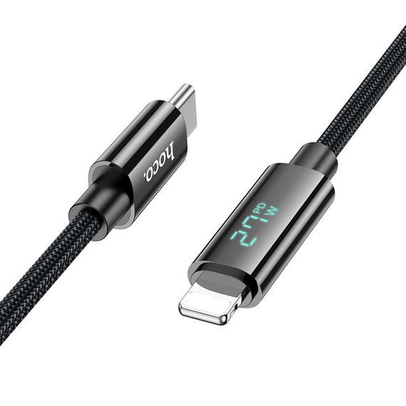 Дата кабель Hoco U125 Benefit 27W Type-C to Lightning with display (1.2m) Black | Зображення 1