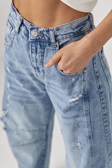 Джинси жіночі  baggy з рваним ефектом - джинс цвет, 34р (є розміри) | Зображення 3