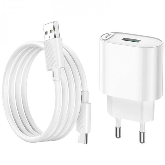 СЗУ Hoco C109A Fighter QC3.0 18W (1USB-A) + кабель USB to Type-C White | Зображення 3