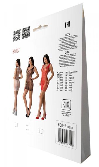 Мини-платье с вертикальным узором Passion BS097 One Size, white, плетение по бокам | Зображення 6