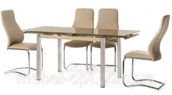 Скляний розкладний стіл Венді кавовий XS-1025 на сірих металевих ногах, 80/130х65 см