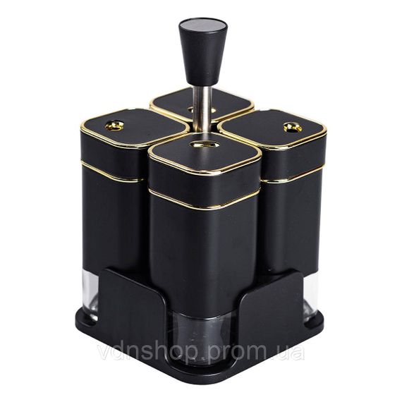 Набір для спецій на підставці 4 предмети 10х10х17 см ємності для приправ 120 мл Чорний HP-1306 | Зображення 3