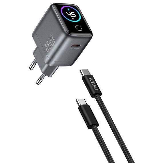 СЗУ WIWU CHG500 Voyager PD45W (1USB-C) + кабель Type-C to Type-C Grey | Зображення 2