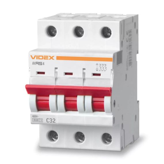 Автоматичний вимикач Videx RS4 3p 32A C 4.5kA VF-RS4-AV3C32