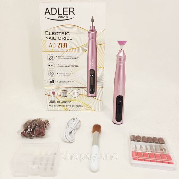 Фрезер для нігтів Adler AD 2181, 13 500 об/хв, 11 насадок, LED‑підсвітка, акумуляторний, манікюр/педикюр | Зображення 7