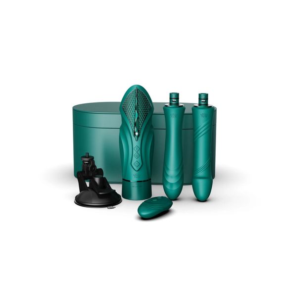 Компактна смарт секс-машина Zalo – Sesh Turquoise Green, 2 насадки, пульт ДК, кристал Swarovski | Зображення 1