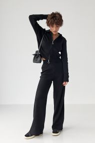 В'язаний трикотажний костюм з коротким кардиганом - чорний цвет, ONE SIZE (є розміри)