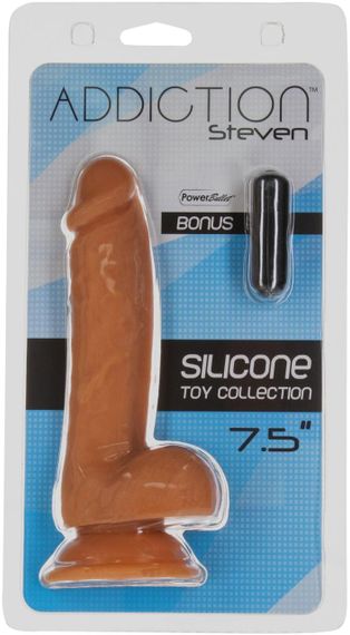 Фалоімітатор ADDICTION Steven 7.5" Silicone Dong Caramel, віброкуля в подарунок Sex Aura | Зображення 5
