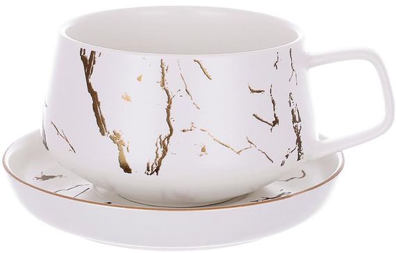 Чайная чашка с блюдцем Marble Luxury 320мл фарфор белый с золотом