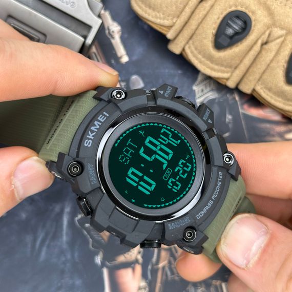 Чоловічий годинник Skmei 1356AG Army Green + Compass | Зображення 6